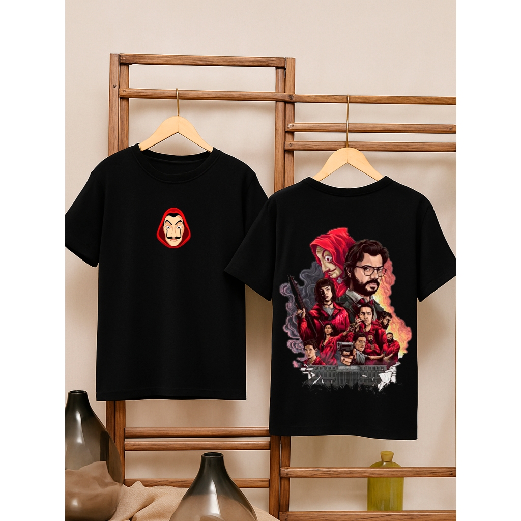 Camiseta Masculina Slim Estampada Frente e Costas 100% Algodão La Casa de Papel Série Personagens