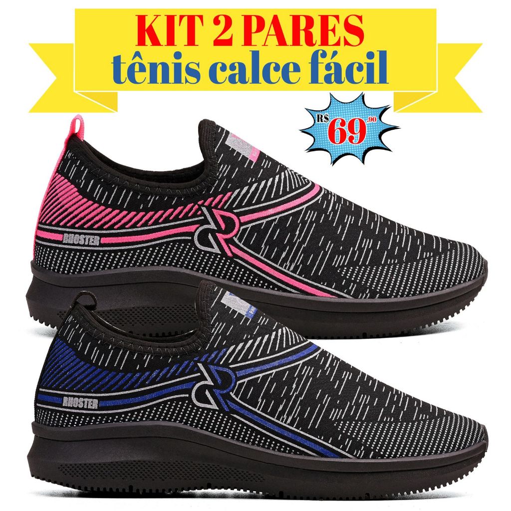 Kit 2 Pares Tênis Slip On Adulto Calce Fácil Esportivo Casual em Oferta na Shopee