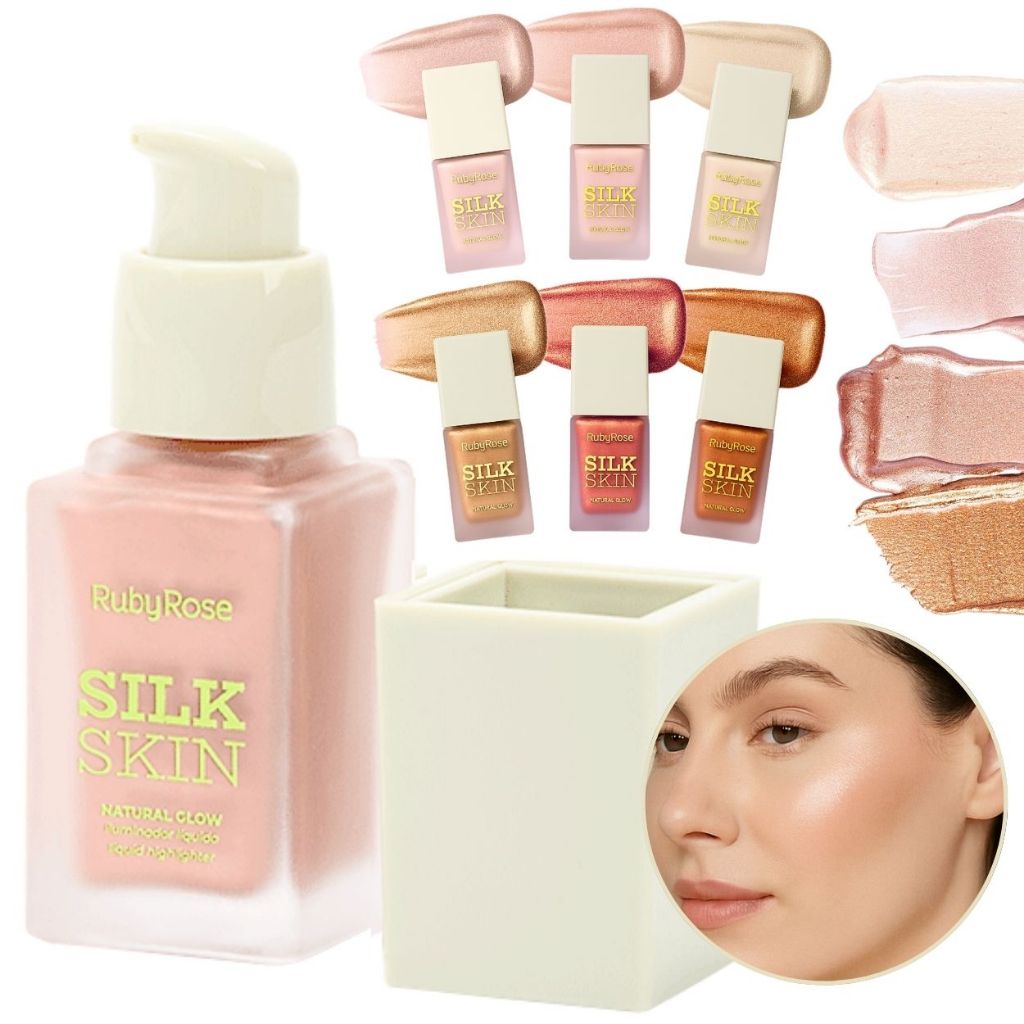 Iluminador Líquido Ruby Rose Silk Skin Natural Glow Facial e Corporal Brilho Intenso e Textura Leve em Oferta na Shopee