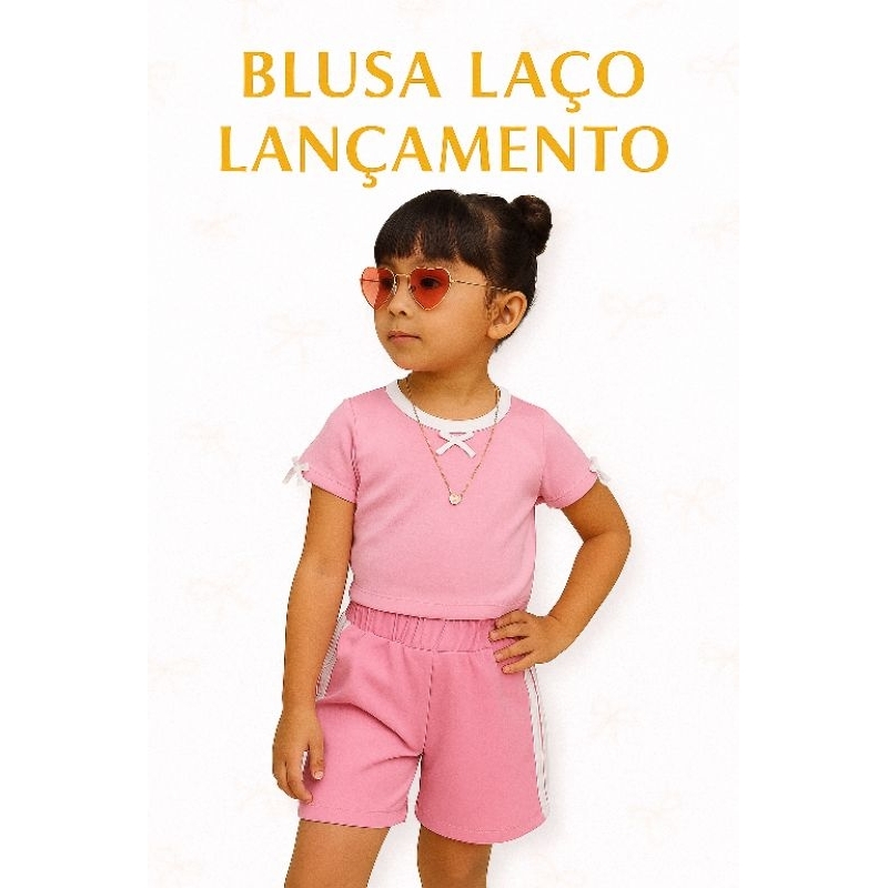 2 kit's Blusa Laço Infantil/Juvenil – Várias Cores, Detalhe em Laço nas Mangas