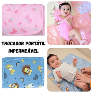 Trocador de Fraldas Portátil Bebê Impermeável 47x67 Algodão Estampado Azul Rosa Enxoval Maternidade em Oferta na Shopee