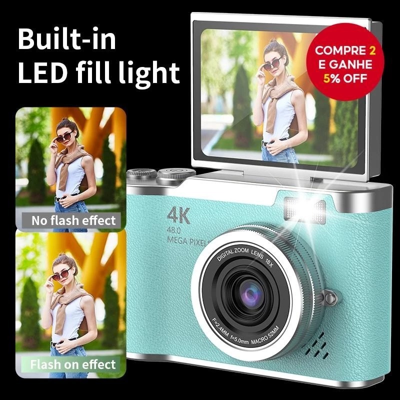 Câmera de zoom digital CCD 8x A tela flip LED HD de 2,4 polegadas suporta foco automático