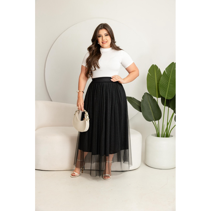Saia longa de tule liso moda evangélica moda cristã em Oferta na Shopee