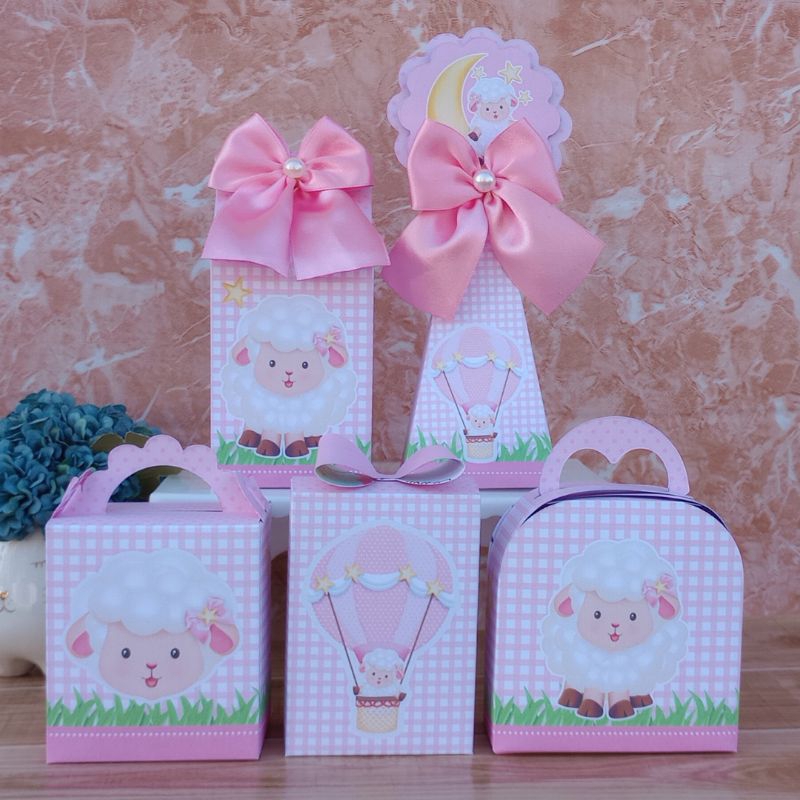 PEGUE E MONTE Kit Festa Personalizados OVELHINHA ROSA Lembrancinhas Caixinhas