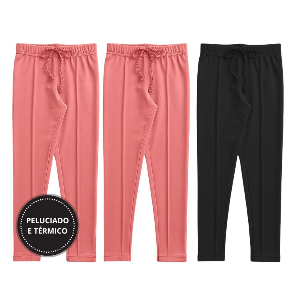 Kit 3 Peças Calça Legging Menina Peluciada Infantil Juvenil Inverno