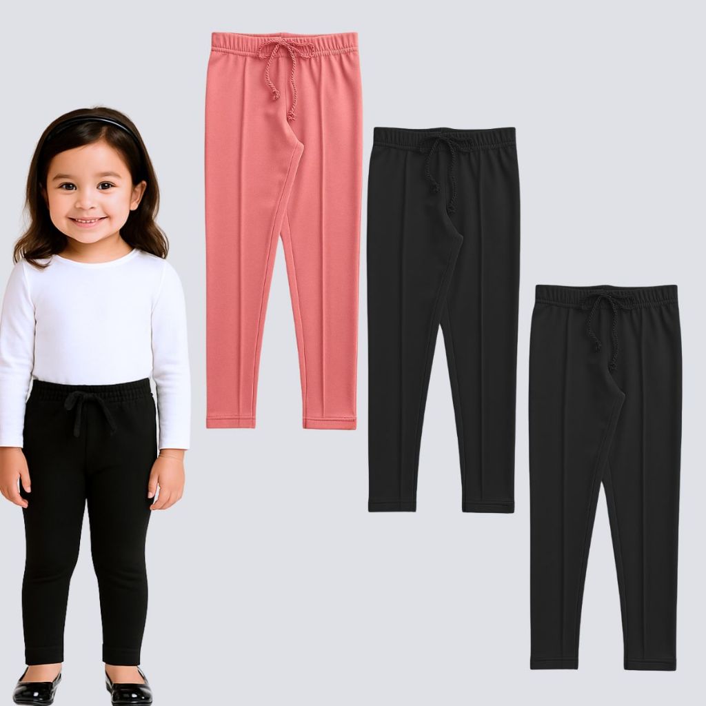 Kit 3 Peças Calça Menina Peluciada Legging Infantil Fashion | Peluciada Quente Confortável (Tam. 4 a 14 anos) Lisa
