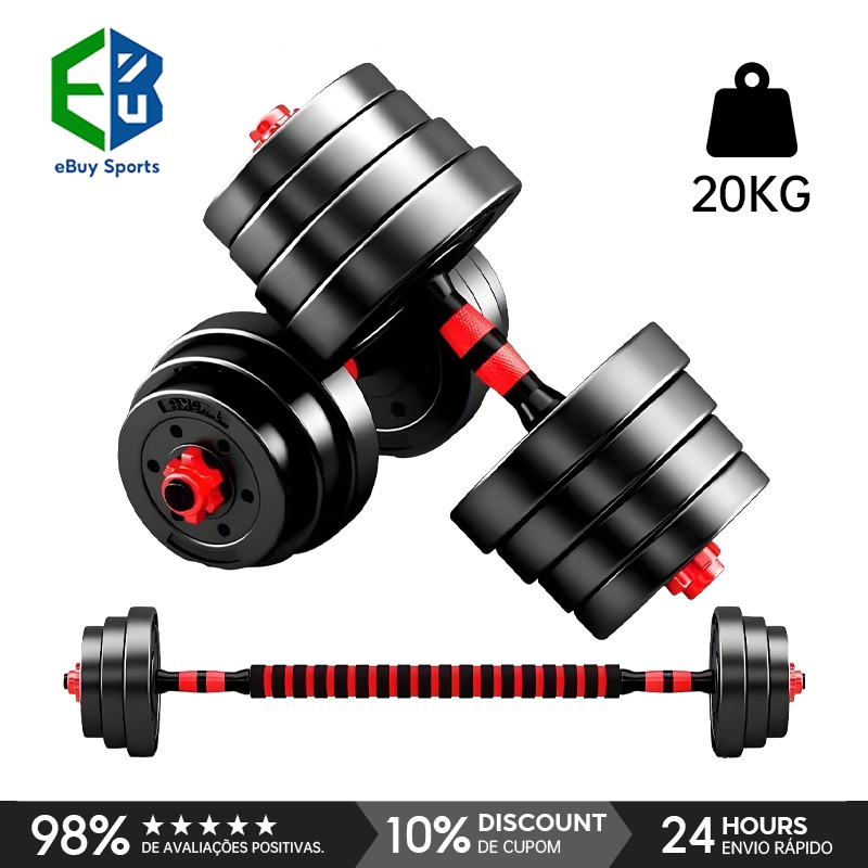 Kit Halteres Ajustáveis 20kg 2 em 1 com Barra – Halteres Ecológicos