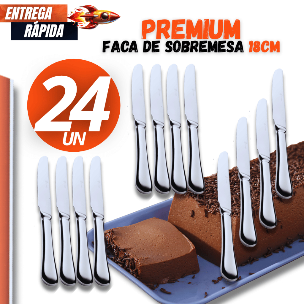 Kit 24 Facas de Sobremesa Aço Inox Doceria Cafeteria Buffet Restaurante Variáveis Utilidades