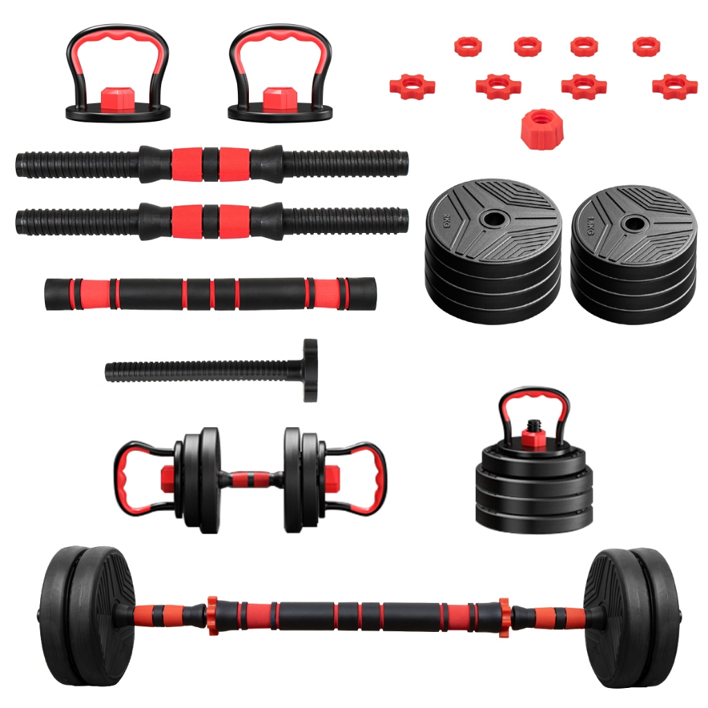 Kit Halteres 6 Em 1 Musculação Até 15kg Ajustável Kettlebell Barra Anilha