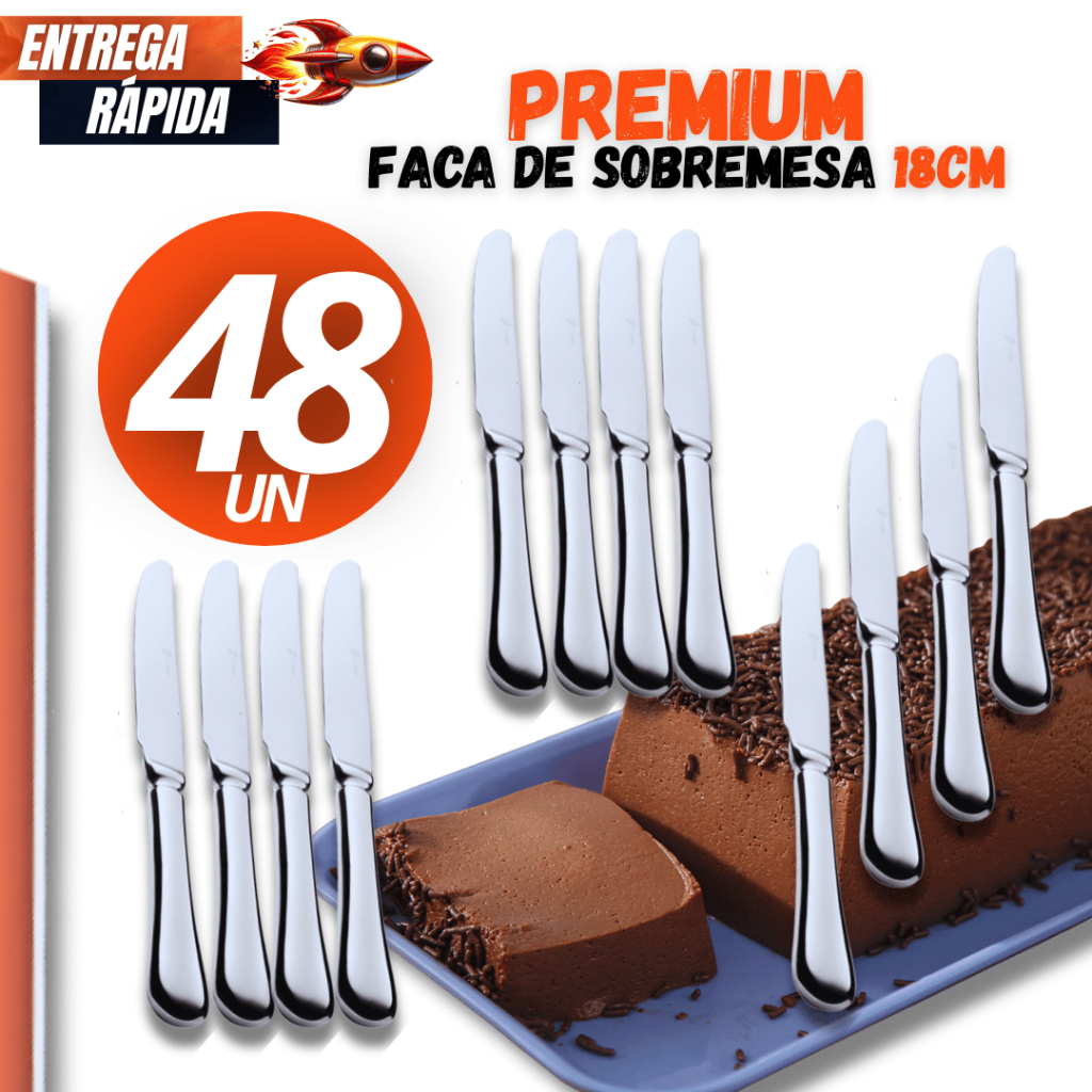 48 Facas de Sobremesa Aço Inox Doceria Cafeteria Buffet Restaurante Variáveis Utilidades Casa Cozinha Culinária