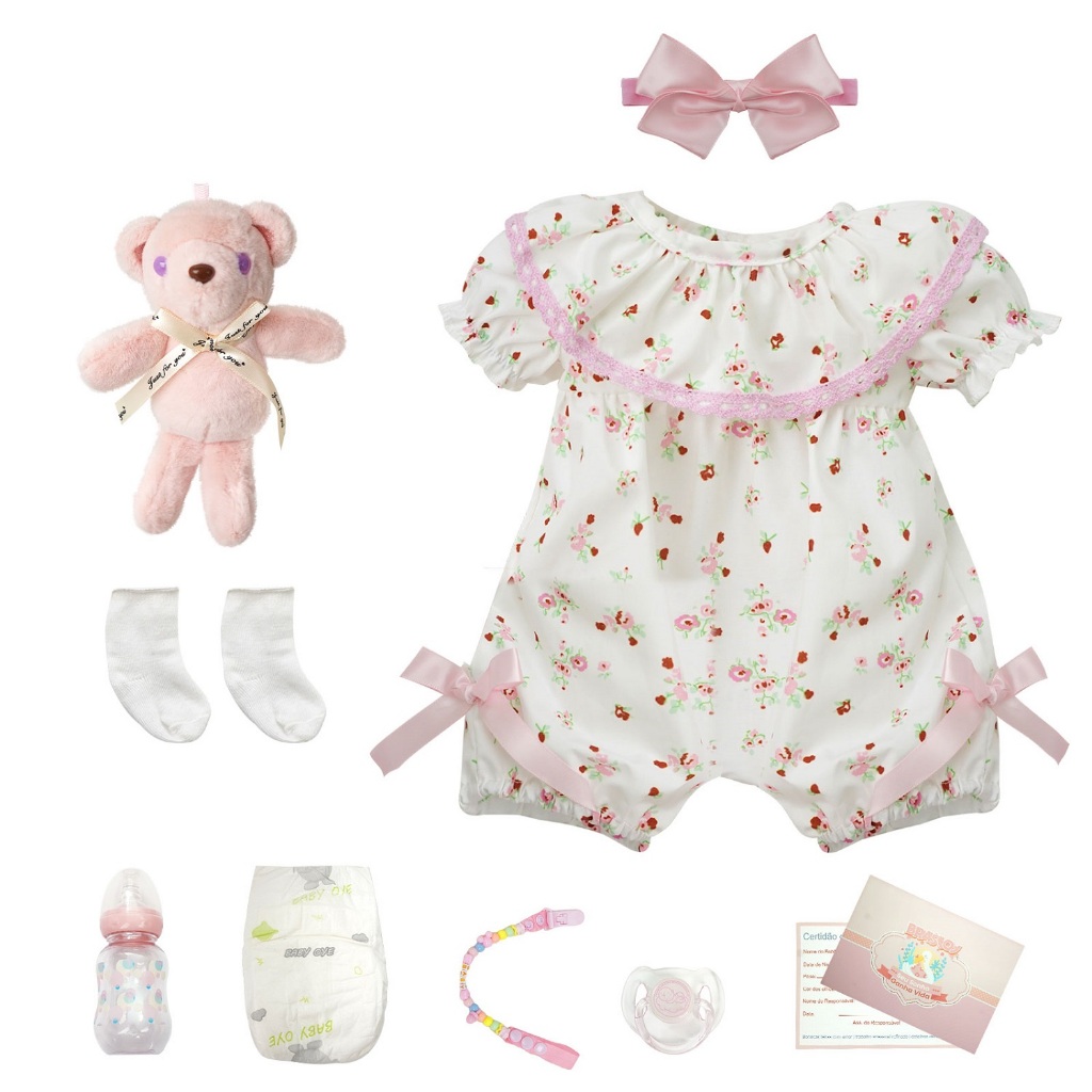 Boneca Bebê Reborn Silicone 48cm Menina Olho Castanho Brastoy