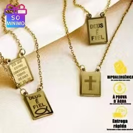 Colar Escapulário "Tudo Posso Naquele que Me Fortalece" - Prata/Dourado, Aço Inox 316L em Oferta na Shopee