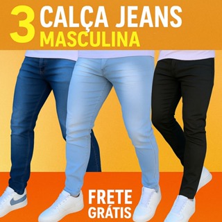 conjunto calças jeans masculina com lycra skinny confortavel para o dia dia  Original promoção em Oferta na Shopee