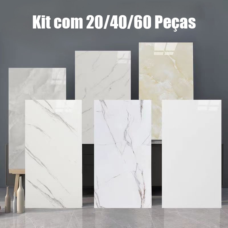 KIT 10/20/30/40 Placas Adesivos Mármore 60x30 Lavável [Parede] em Oferta na Shopee
