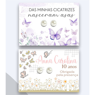 Kit 20/20/30/50/100 Pares de brinco Pérola com tag  Borboletas, Jardim Lembrancinha de aniversário, mimo para cliente em Oferta na Shopee