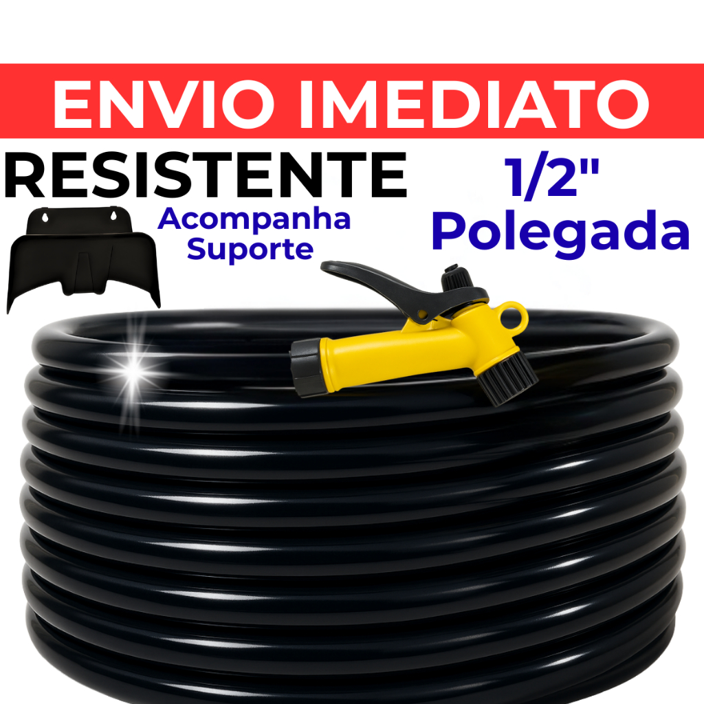Mangueira de Jardim 50,30,20,15,10,5, 1 M Grossa 1/2'' Resistente Reforçada Flexivel Kit com Suporte