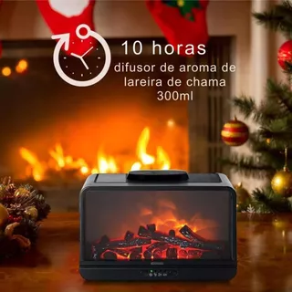 Umidificador e Difusor de Aromas Estilo Lareira Decorativo para Óleos Essenciais Purificação Ar Umid