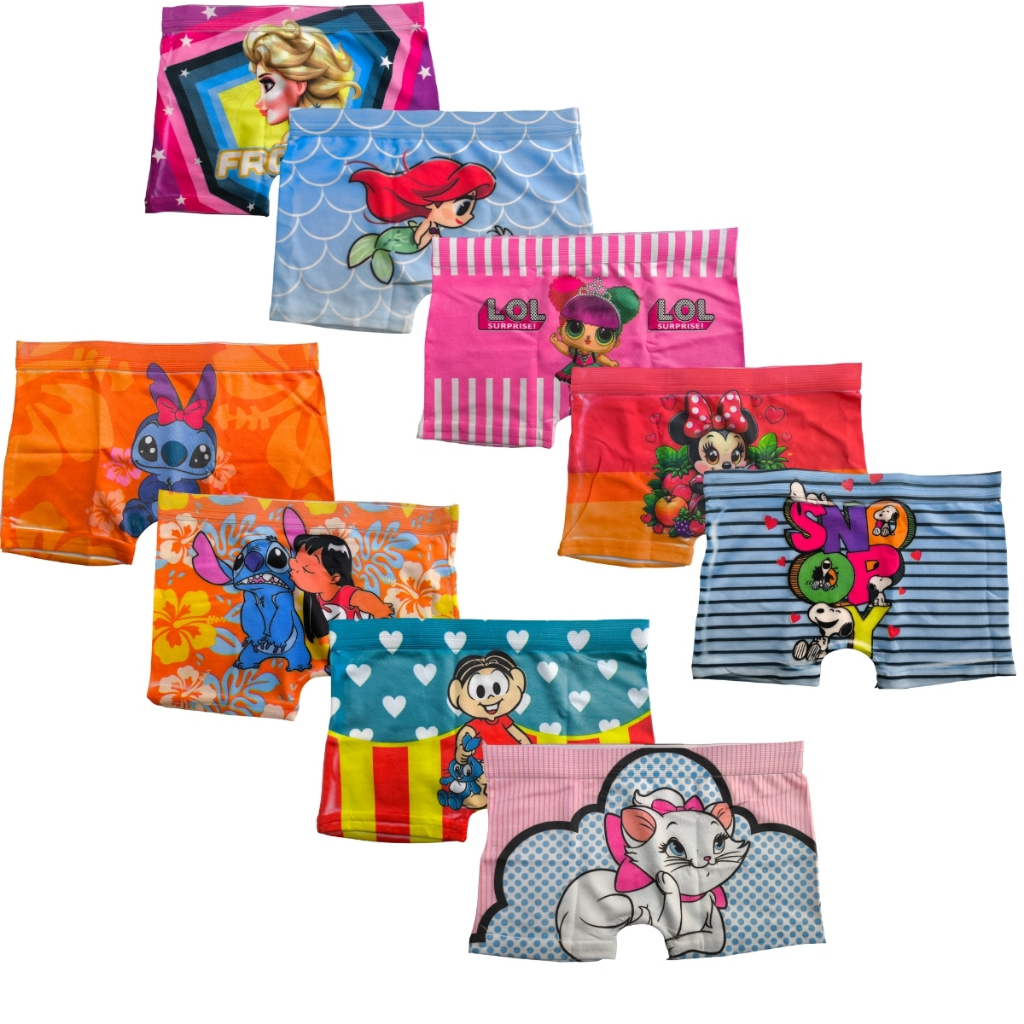 Kit 5 Ou 10 Cueca Box Feminina Calcinha Shortinho Sublimada Juvenil Personagem Menina em Oferta na Shopee