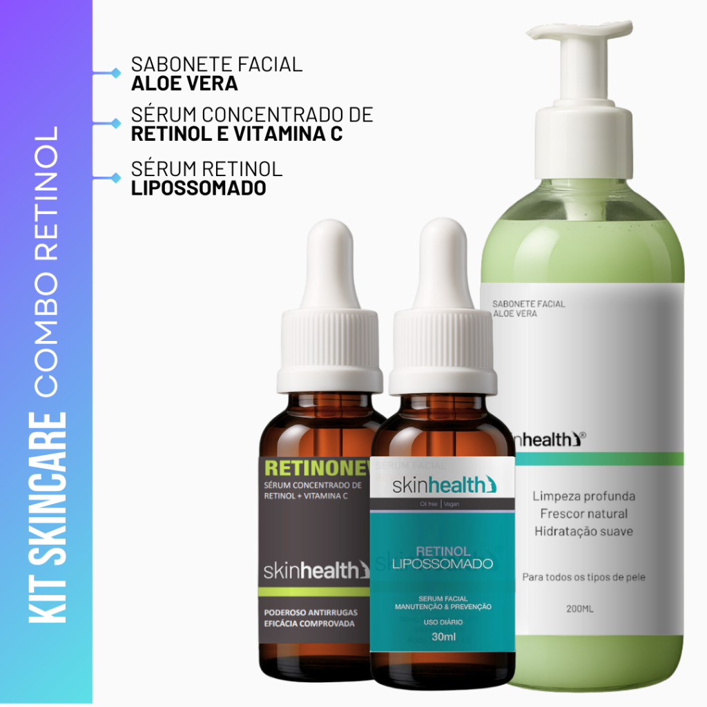Kit Skincare Retinol Avançado - Sérum Concentrado com Vitamina C e Lipossomado com Sabonete Facial