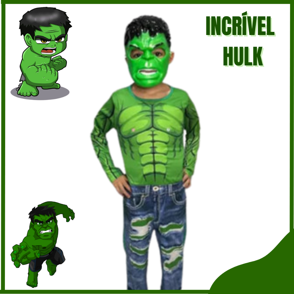 Fantasia Infantil Hulk Longo Com Mascara De Plástico E Enchimento em Oferta na Shopee