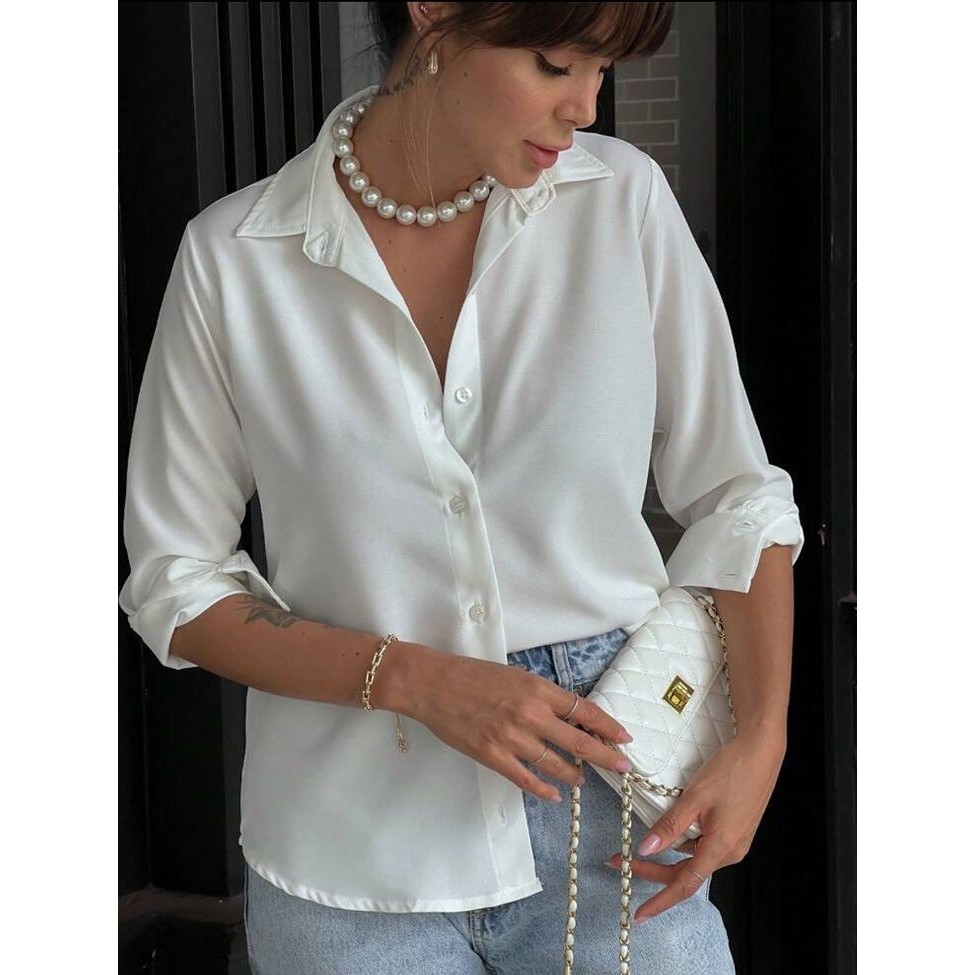 Camisa Social Feminina  Soltinha manga longa plus SizeTrabalho Casual Elegante Importado