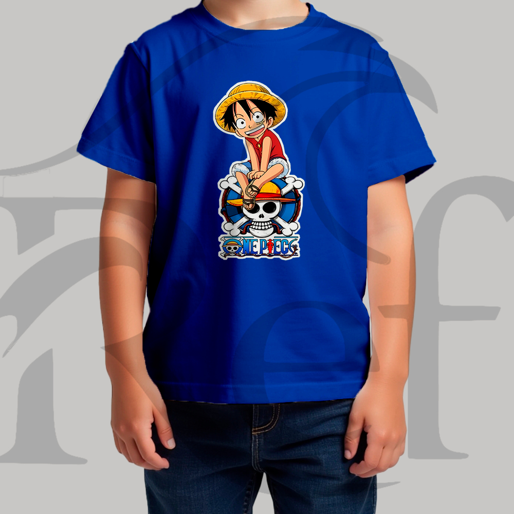 Camiseta Camisa Infantil Masculina Streetwear Luffy Sentado One Piece Malha Penteada Algodão Premium