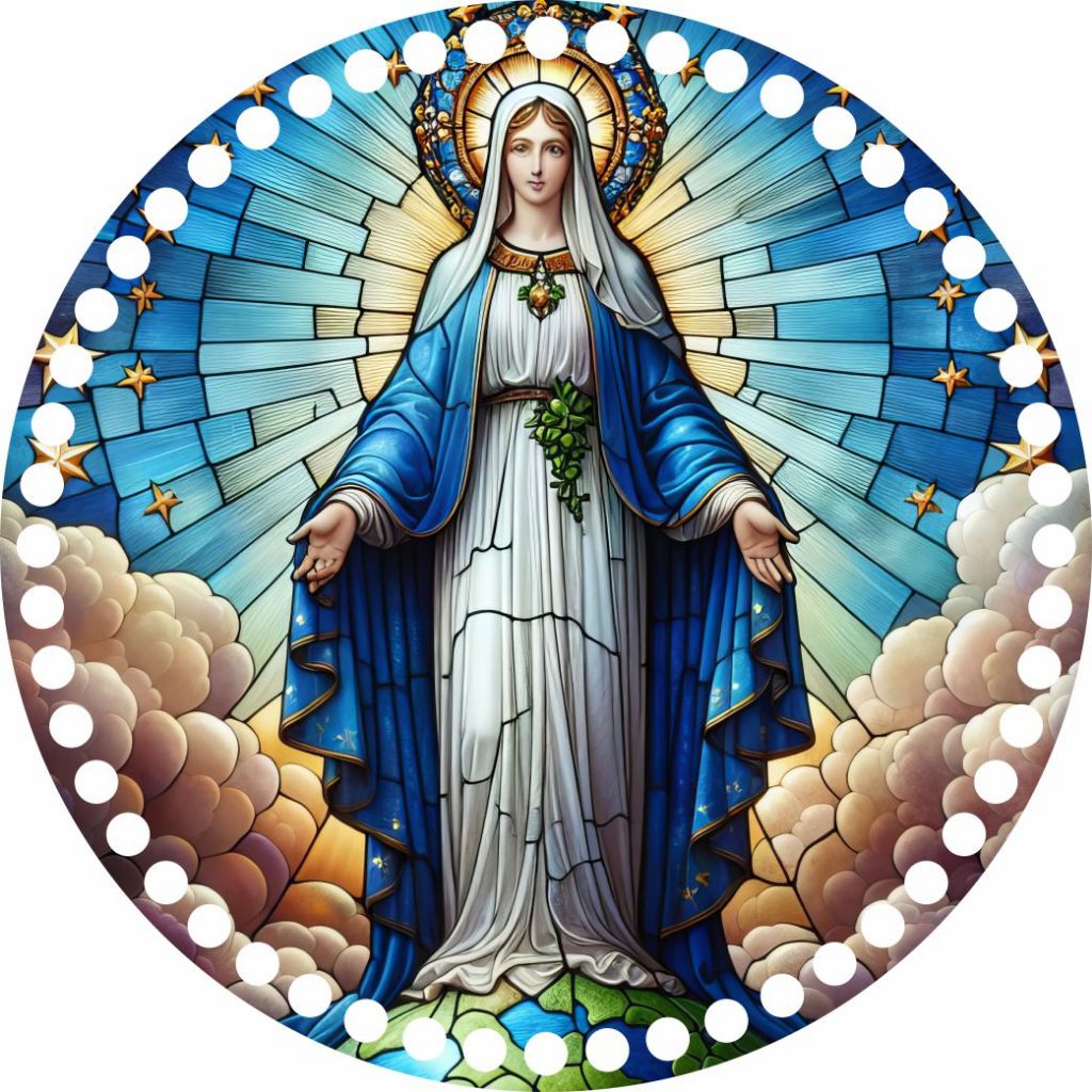 Base Crochê Redonda Nossa Senhora Medianeira - Arte Estilo Vitral