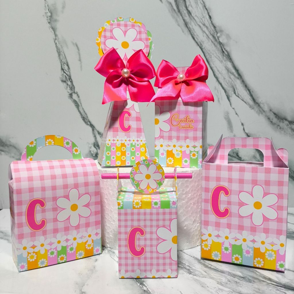 Pegue e Monte, Kit Festa Margarida/ Lembrancinha para festa de aniversário / Caixinha personalizada /Margarida rosa