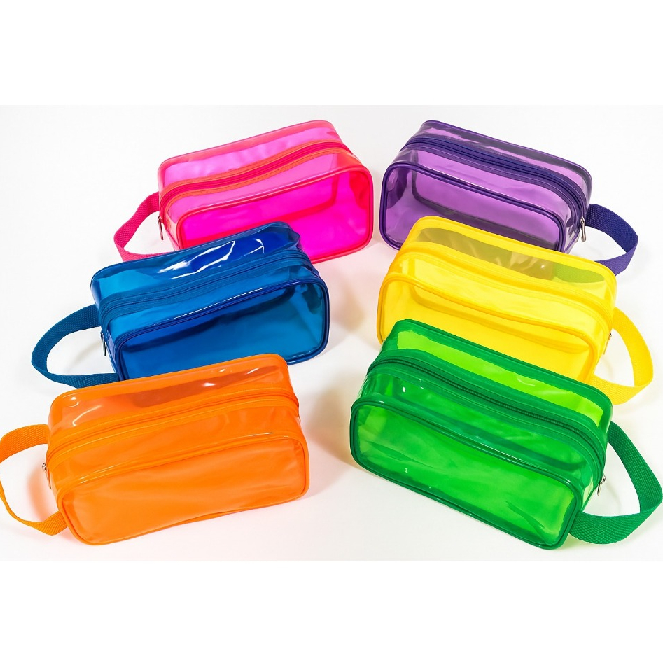 Imagem Bolsa Necessaire Pequena Porta Higiene Porta Maquilagem Documento Viagem Cor Neon Transparentes