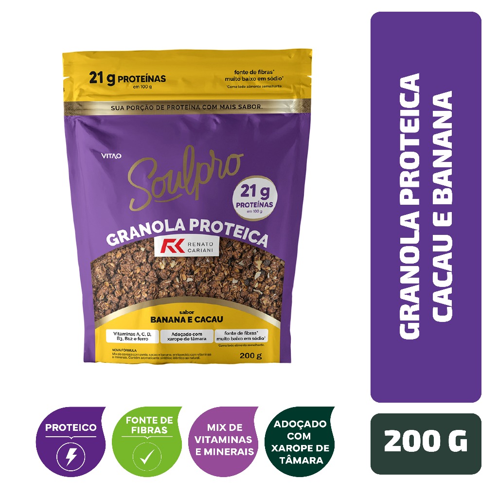 Granola Proteica Cacau e Banana RC Soulpro 200 g em Oferta na Shopee