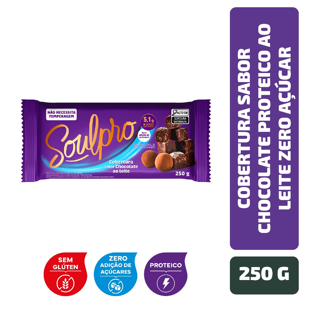 Cobertura Sabor Chocolate Proteico Ao Leite Zero Açúcar Soulpro 250G em Oferta na Shopee