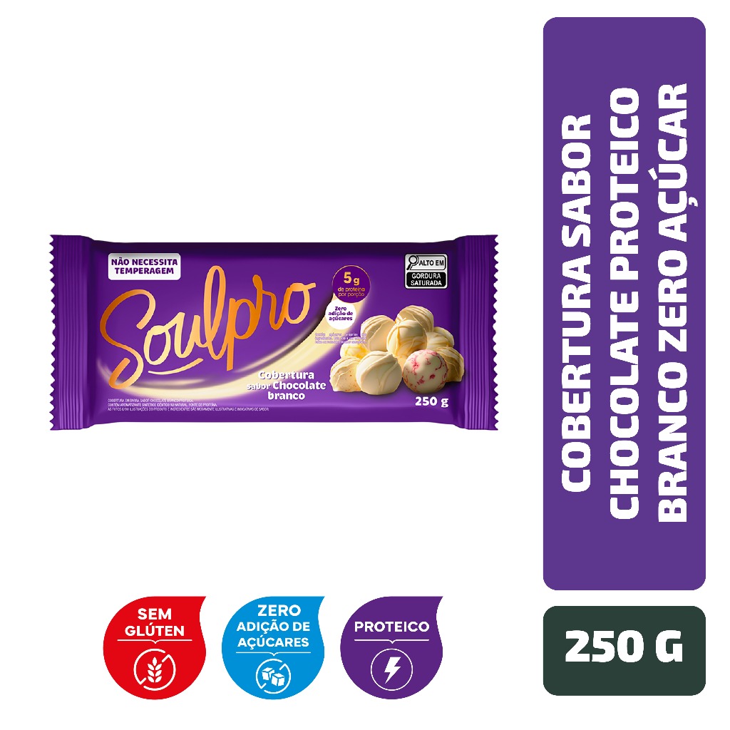 Cobertura Sabor Chocolate Proteico Branco Zero Açúcar Soulpro 250 g em Oferta na Shopee