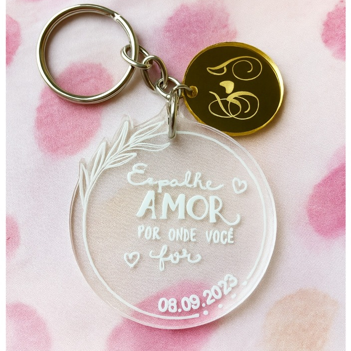 Chaveiro Padrinhos Lembrancinha Iniciais Casamento Personalizado Acrílico Kit 70 unidades