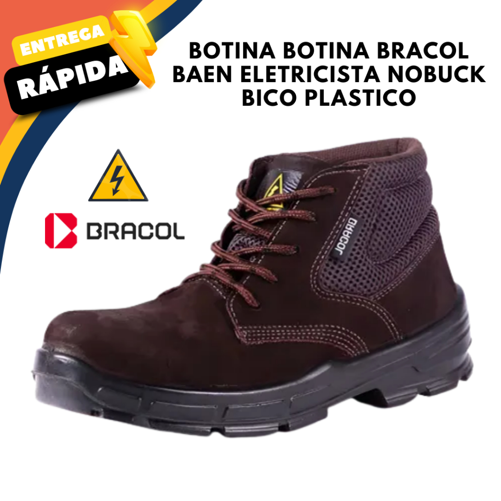 Bota Botina Bracol Nobuck AM Baen com CA 48383 Bico Plástico Eletricista Industria