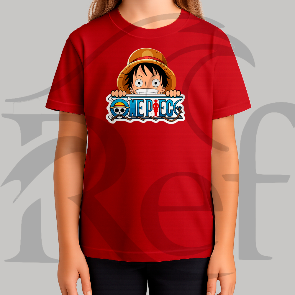 Camiseta Camisa Infantil Feminina Streetwear Luffy Apoiando One Piece Malha Penteada Algodão Premium