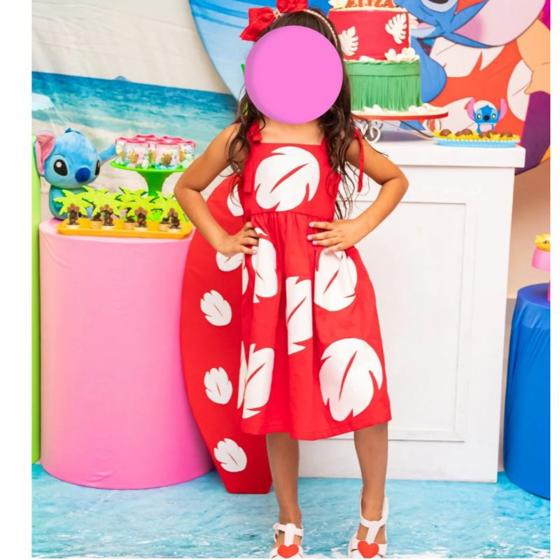 Vestido infantil temático de menina personalizado para festa e mesversário bebê, com alças de amarrar, tema moana