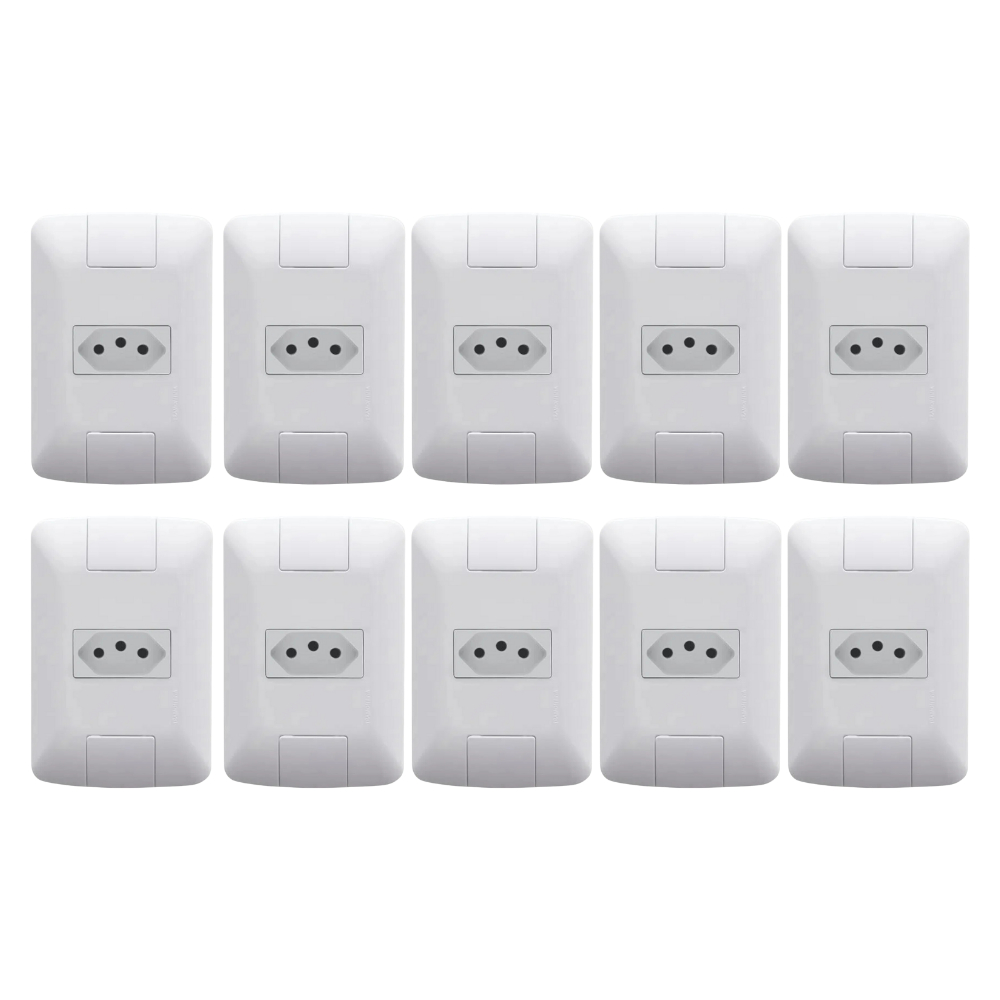 KIT 10 Conjunto Placa Tomada Branco 10A 250V Tramontina Linha Aria Liz Casa Escritório Iluminação Casa