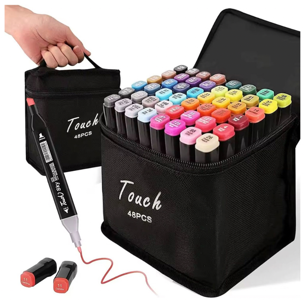 Kit Caneta Colorida Ponta Dupla 48pçs com Estojo