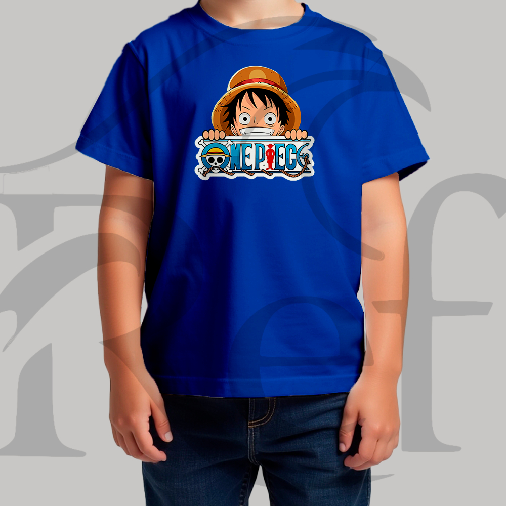 Camiseta Camisa Infantil Masculina Streetwear Luffy Apoiando One Piece Malha Penteada Algodão Premiu