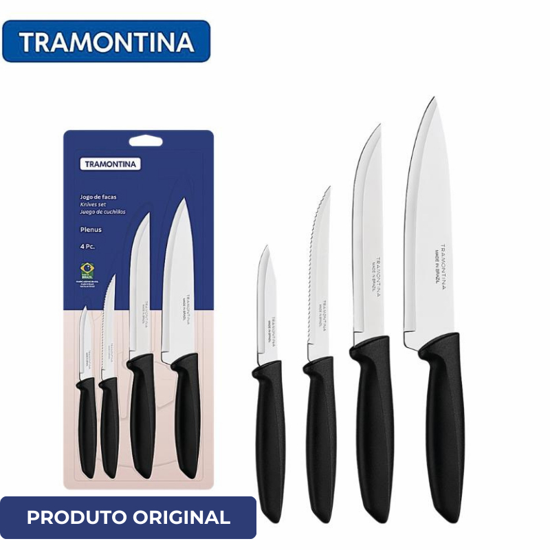 Jogo De Facas Tramontina Plenus 4 Peças Aço Inox Produto Original