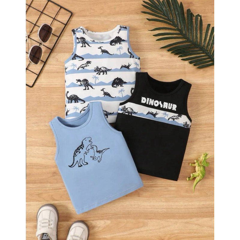 1 Regata bebê menino Casual com Estampa de Dinossauro Gola Redonda, Verão