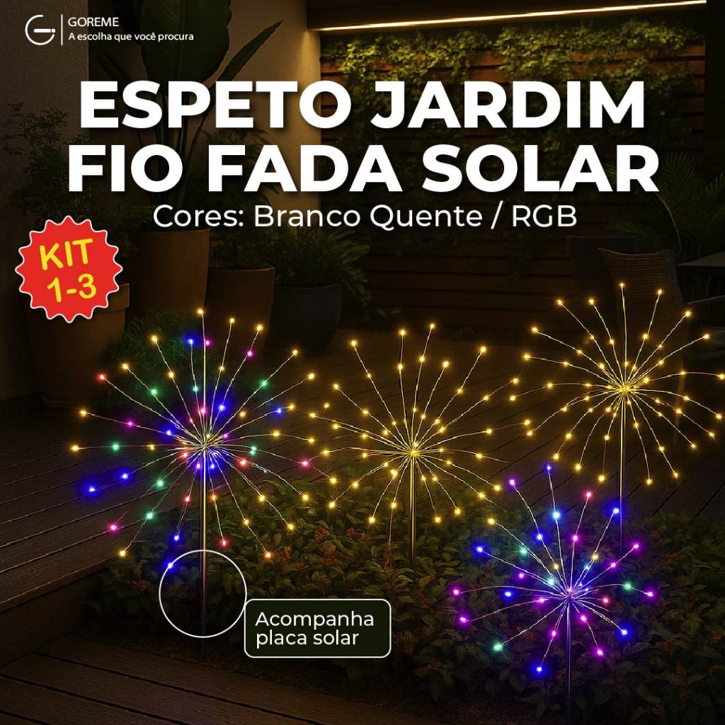 Espeto Jardim Solar com Placa solar Led embutido RGB ou Luz Quente para Ambientes externos em Oferta na Shopee