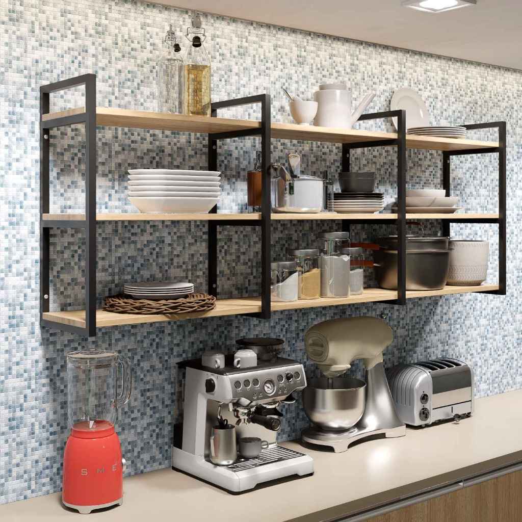 Prateleira Estilo Industrial Suspensa Parede Moderna Cozinha Sala Escritório Design Elegante Pratico