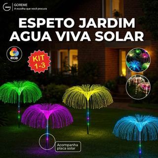 Espeto Jardim Solar Agua Viva com Placa Solar embutida RGB Led para Ambiente Externo