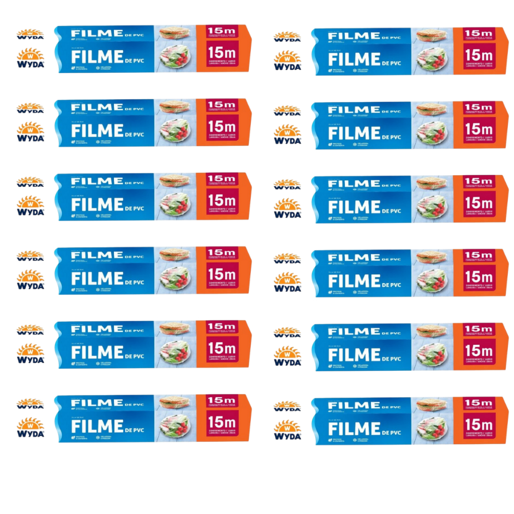 Rolo Filme PVC Para Alimento Transparente 28cm X 15M Wyda Papel Filme Plastico Kit C/6 ou 12