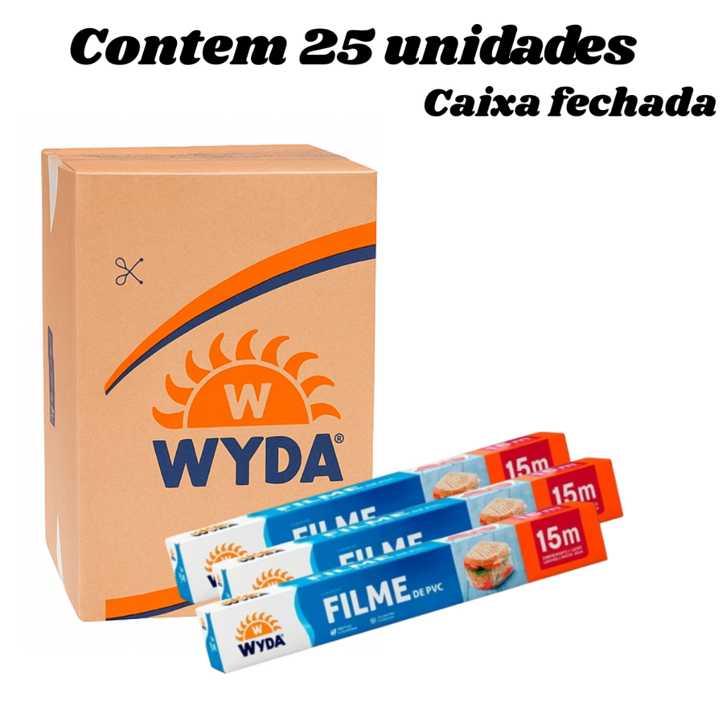 Rolo Filme PVC Para Alimento Transparente 28cm X 15M Wyda Papel Filme Plástico Caixa 25Un Atacado