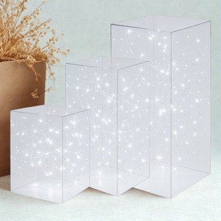 Kit Trio de Cubos Acrílico Virgem 3mm Dobrados + Case de MDF 6mm p/ Festas Eventos Vitrine Exposição Decoração Modernos em Oferta na Shopee