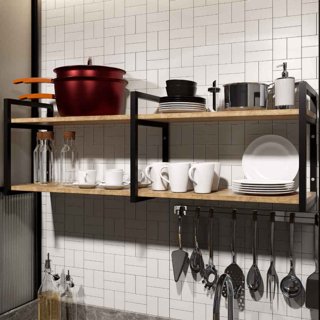 Prateleira Suspensa Estilo Industrial Cozinha Moderna Elegante Design Contemporâneo Parede Decoração