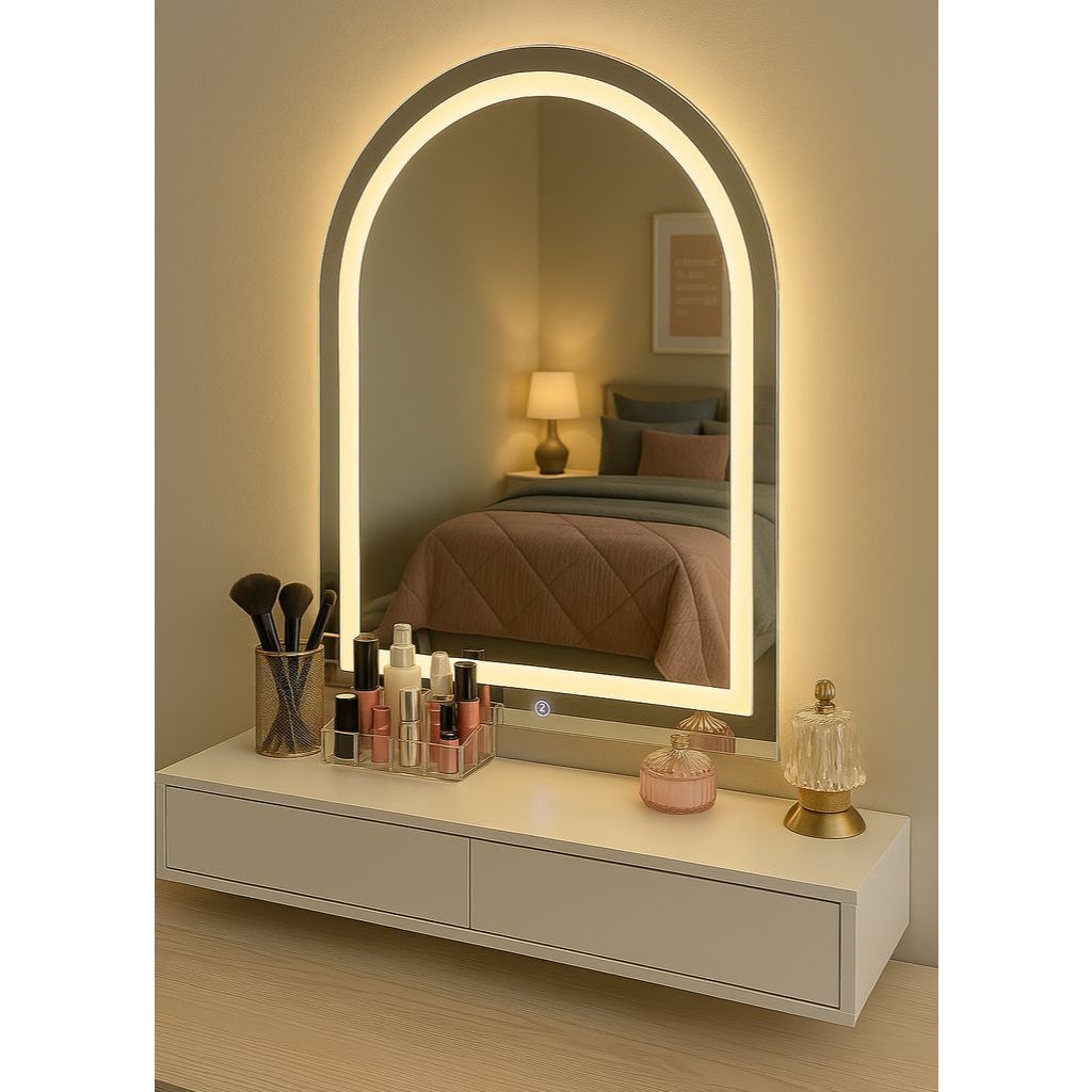 Espelho Grande Capela Jateado Com Led Oval Base Reta  com Botão Touch Para Penteadeira em Oferta na Shopee