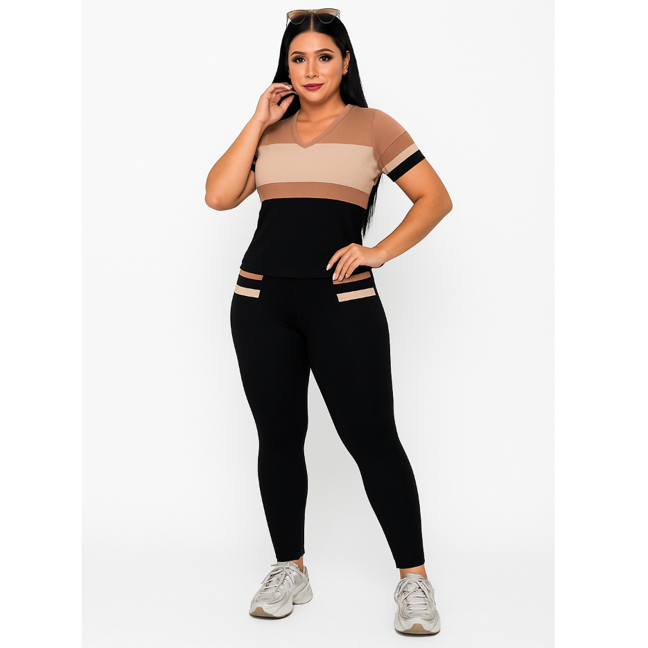 Conjunto Feminino Comfy Calça Reta e Blusa Manga Curta Moletinho Casual Atemporal Chique *PreçoBaixo* Lua Chic